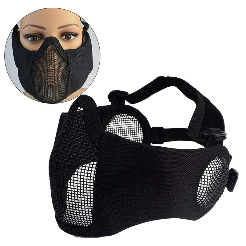 [AUSTRALIA] - Topbuti Airsoft Mask Black Foldable Tactical Airsoft Mesh Mask with Ear Protection Half Face Lower Mask for Youth Adults Men Women 