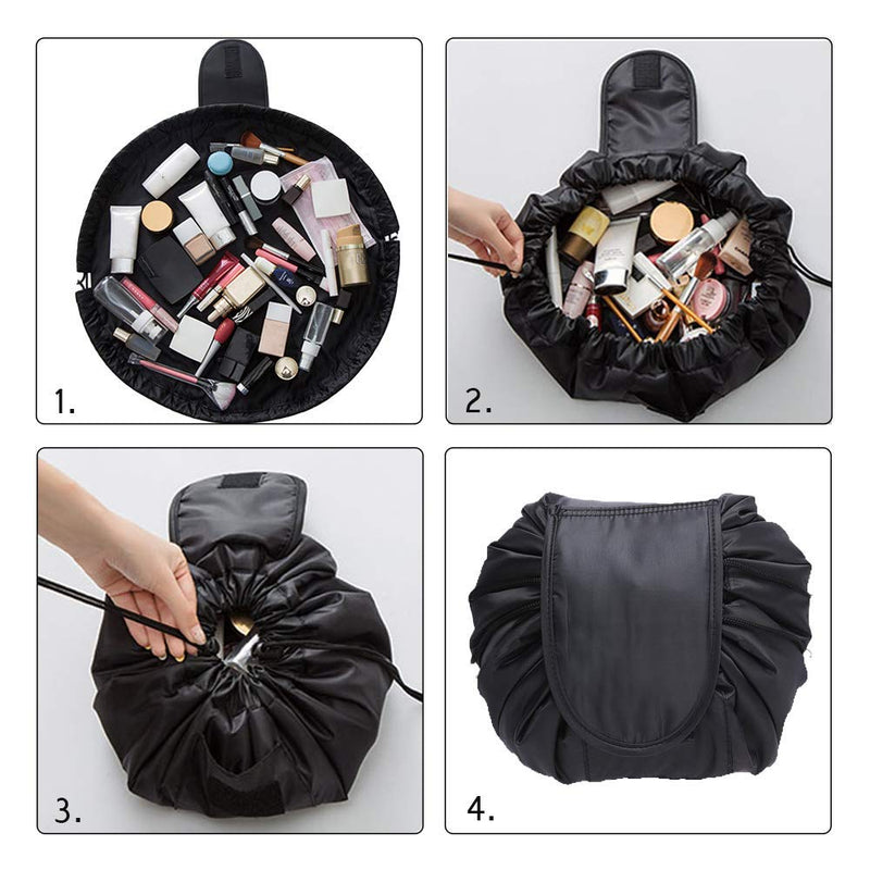 ZhengYue Lazy Drawstring Make up Bag Portable Large Travel Cosmetic Bag Pouch Travel Makeup Pouch Storage Organiser for Women Girl Black - BeesActive Australia