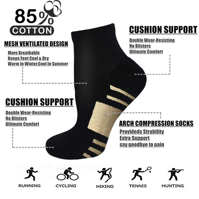 [AUSTRALIA] - Copper Compression Socks for Men & Women-5 Pairs- Circulation Fit for Athletic,Running,Medical A01-white Ankle -5 Pairs Large-X-Large 