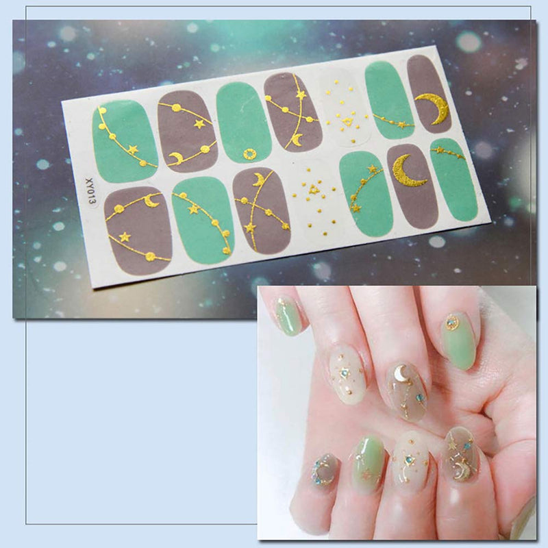 WOKOTO 6 Sheets Full Wraps Nail Polish Decals With 1Pcs Nail File Gradient Glittery Adhesive Nail Art Stickers strips Manicure Kits - BeesActive Australia