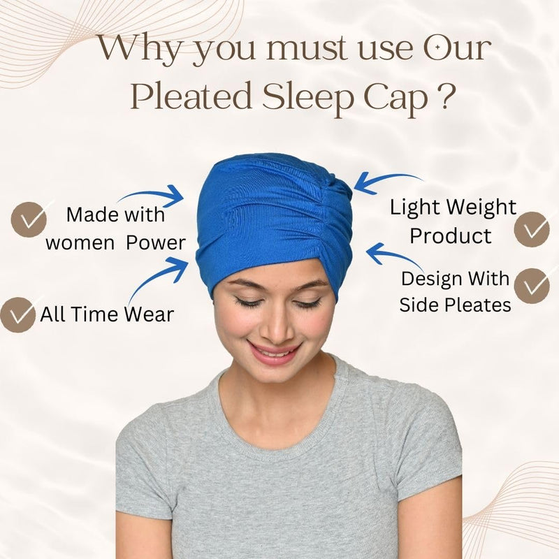 SAKUCHI Skin Friendly Bamboo Viscose Pleated Solid Sleep Cap for Women's (SS234) One Size-Medium Classic Blue - BeesActive Australia