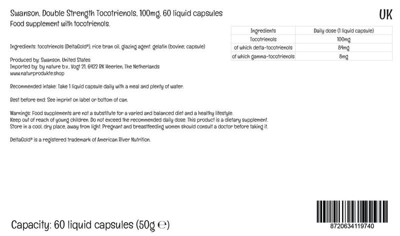 Swanson, Tocotrienols, Double Strength, Vitamin E, 60 Liquid Capsules, High Dose, Lab-Tested, Gluten Free, Non-GMO - BeesActive Australia