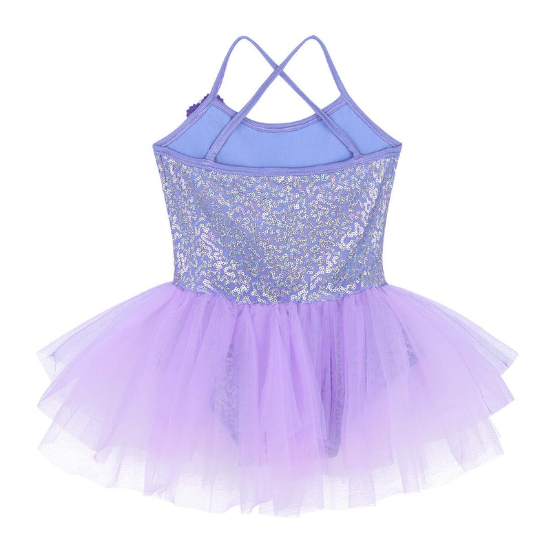 [AUSTRALIA] - TiaoBug Kid Girls Sequins Straps 3D Flowers Ballet Dance Gymnastics Leotard Tutu Leotard Fairy Dress Princess Costumes 6 Lavender 