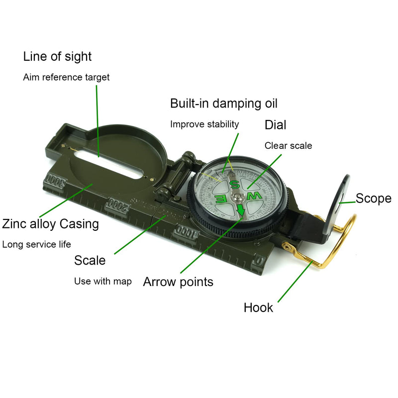 Military Compass, JYEASTZ Lensatic Sighting Compass for Hiking, Multifunctional Outdoor Compass Waterproof Durable Boy Scout Compass for Camping Hunting - BeesActive Australia