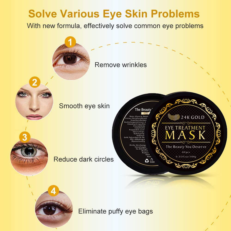 Under Eye Patches, 24K Gold Eye Mask, 60PCS Eye Gel Pads With Collagen, Eyes Treatment for Reducing Dark Circles, Lighten Wrinkles Anti-Aging Moisturizing, Fine Lines Eye Bags Puffiness for Women Men - BeesActive Australia