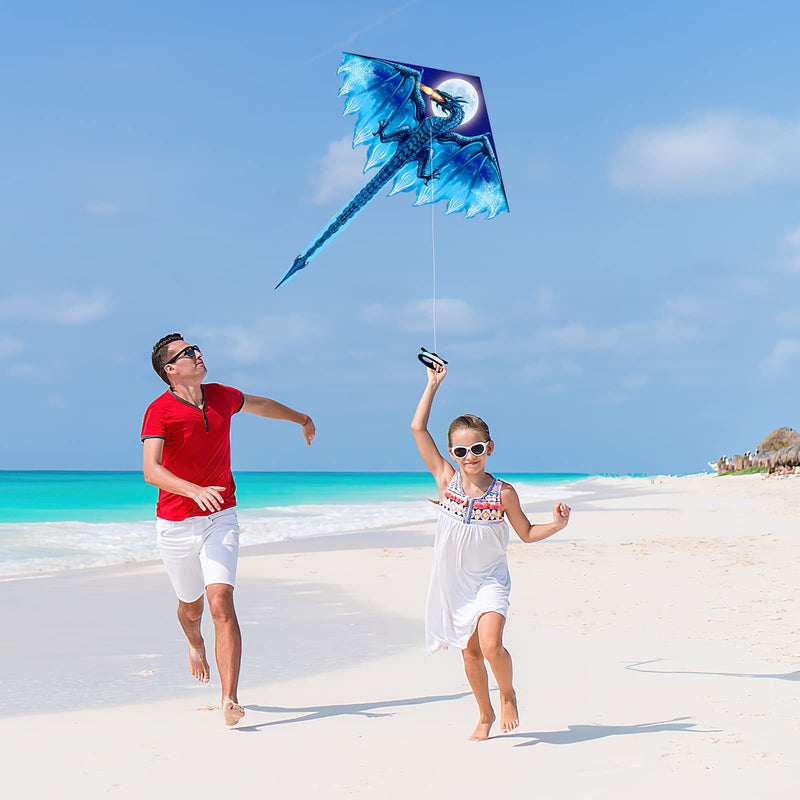 Dragon Delta Kites for Kids and Adults, Easy to Fly, 55 Inch Ribbons 300ft Kite String on Handle, Beach Kite for Professional or Beginners, 51X31Inch Blue - BeesActive Australia