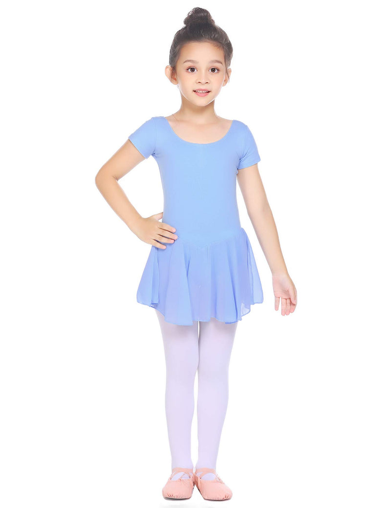 Boyoo Girl's Ballet Dance Dress Short Sleeve Classic Ballet Tutu Skirt Leotard for 3-11 Years Blue 3-4T - BeesActive Australia