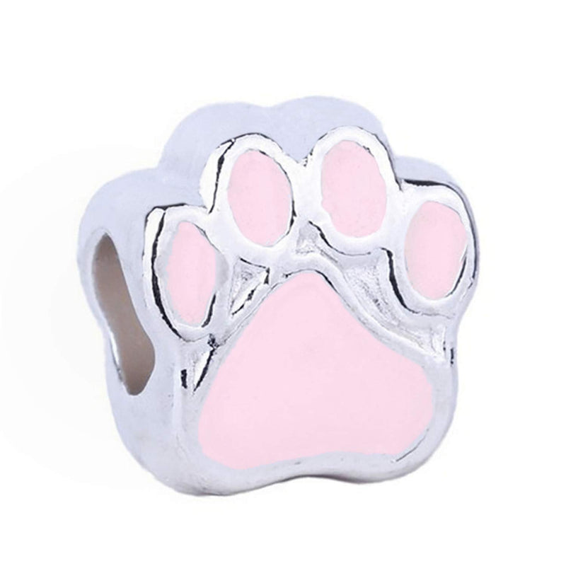 40PCS Paw Print European Beads Bulk Animal Foot Large Hole Charm Dog Pet for Jewelry Making Bracelet Necklace Mixed 5 Colors - BeesActive Australia