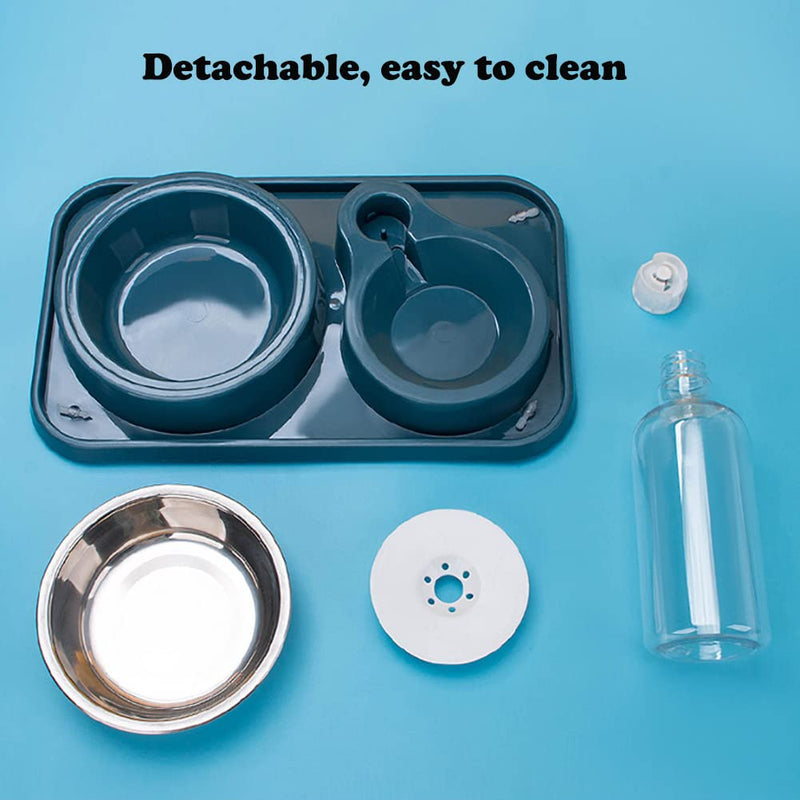 Double Dog Cat Bowls, 2 in1 Pet Water and Food Bowl Set with Automatic Gravity Water Dispenser Bottle Detachable Stainless Steel Bowl No-Spill for Cats and Dogs Puppy Kitten Rabbit Blue Capacity Water Bottle: 500ML - BeesActive Australia