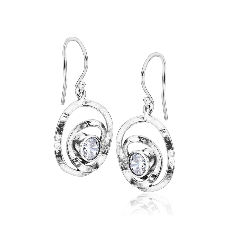 925 Sterling Silver Dangle Drop Earrings Free Form With 2 White Round Cubic Zirconia Antique Finish French Wire Back Earrings Hypoallergenic, Nickel and Lead-free, Artisan Handcrafted Designer collection - BeesActive Australia