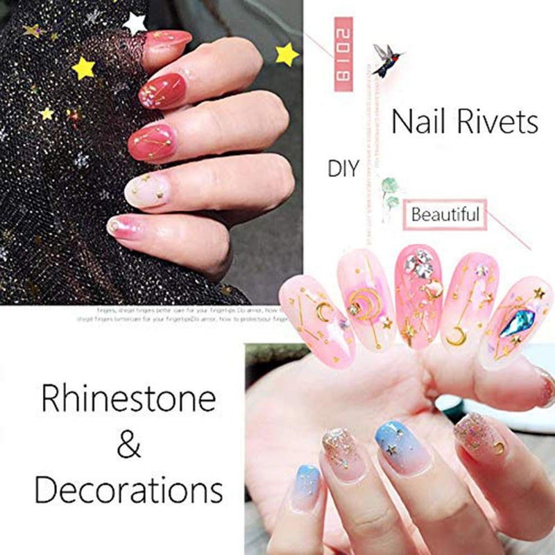 6 Boxes Nail Art Gold Nail Metal Rivets Studs, 3D Nail Punk Star Moon Heart Triangle Square Rivet Gems Jewelry Charm Decals Design Decoration Supplies - BeesActive Australia