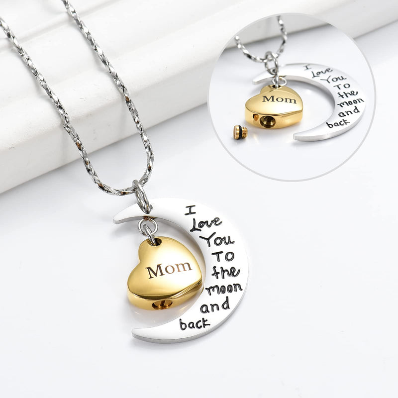 I Love You to The Moon and Back Memorial Urn Necklace for Ashes Keepsake Cremation Jewelry for Pet Human (Mom) - BeesActive Australia