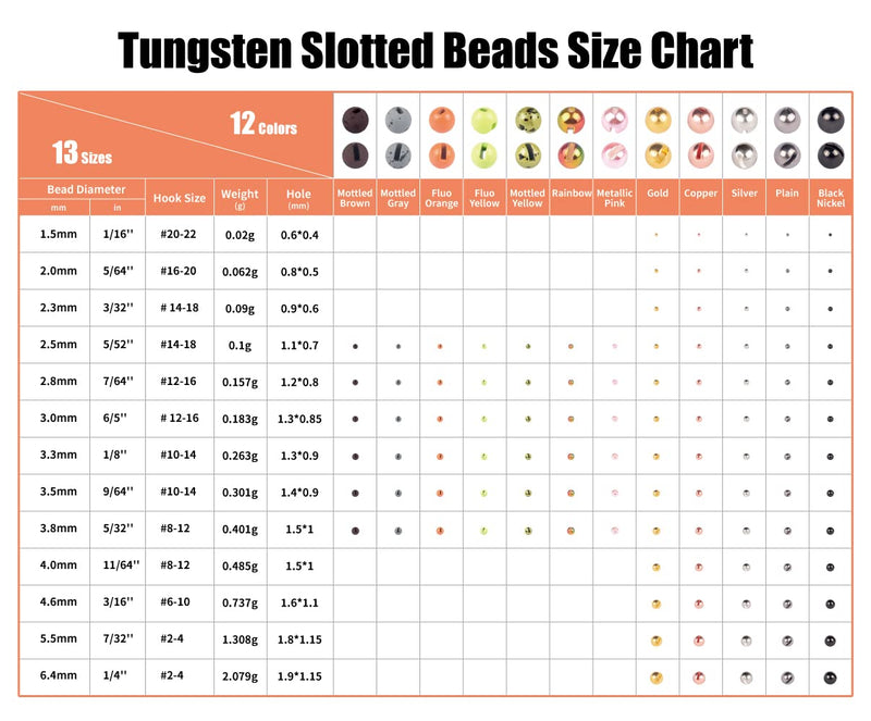 MUUNN 150pcs Tungsten Slotted Beads,12 Colors/13 Sizes Tungsten Beads Heads Slotted Fly Tying Materials Copper 3.0mm - BeesActive Australia