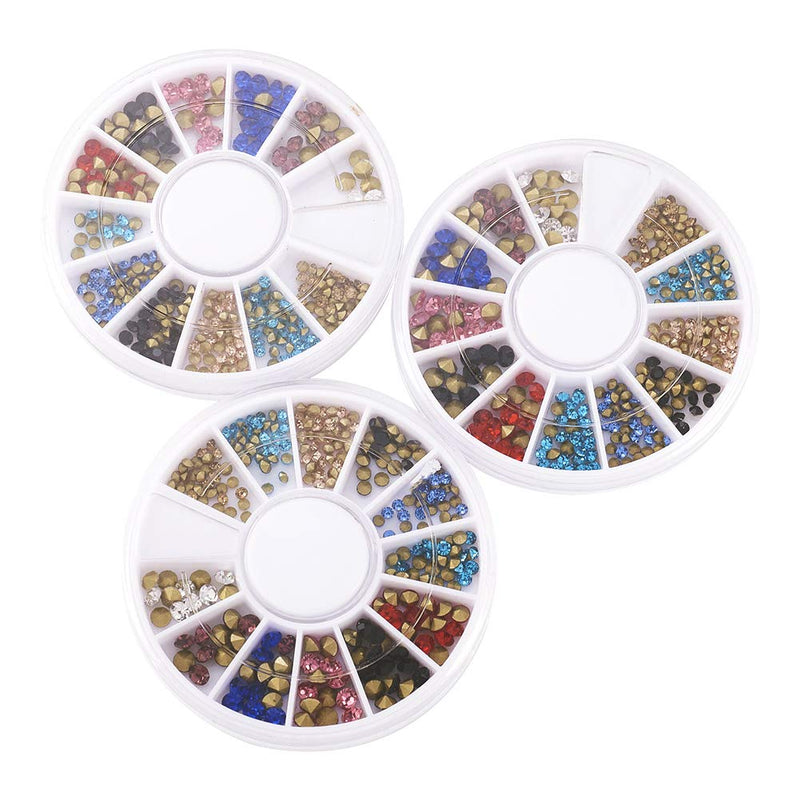 Pandahall 3 Boxes Glass Rhinestone Gems 2mm 3mm Nail Art Mixed Color Pointed Back Diamond Rhinestone Beads 12 Colors Pointed Back - BeesActive Australia