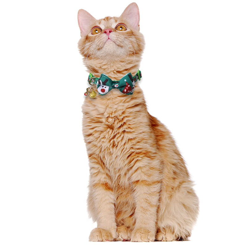 Lamphyface Christmas Cat Collar Breakaway with Bow Tie and Bell for Kitty Adjustable Safety Red+Green - BeesActive Australia