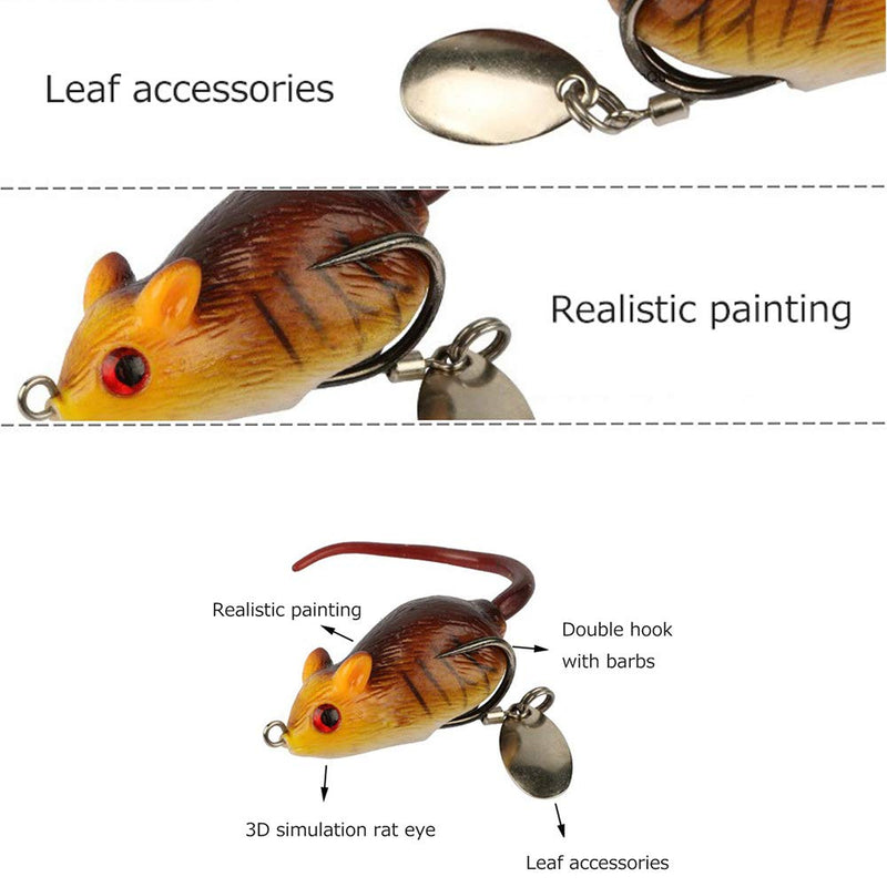 [AUSTRALIA] - 6pcs Mouse Artificial Topwater Lures Baits, 3D Mice Fishing Lure Kit for Bass Snakehead, Freshwater Soft Bait 