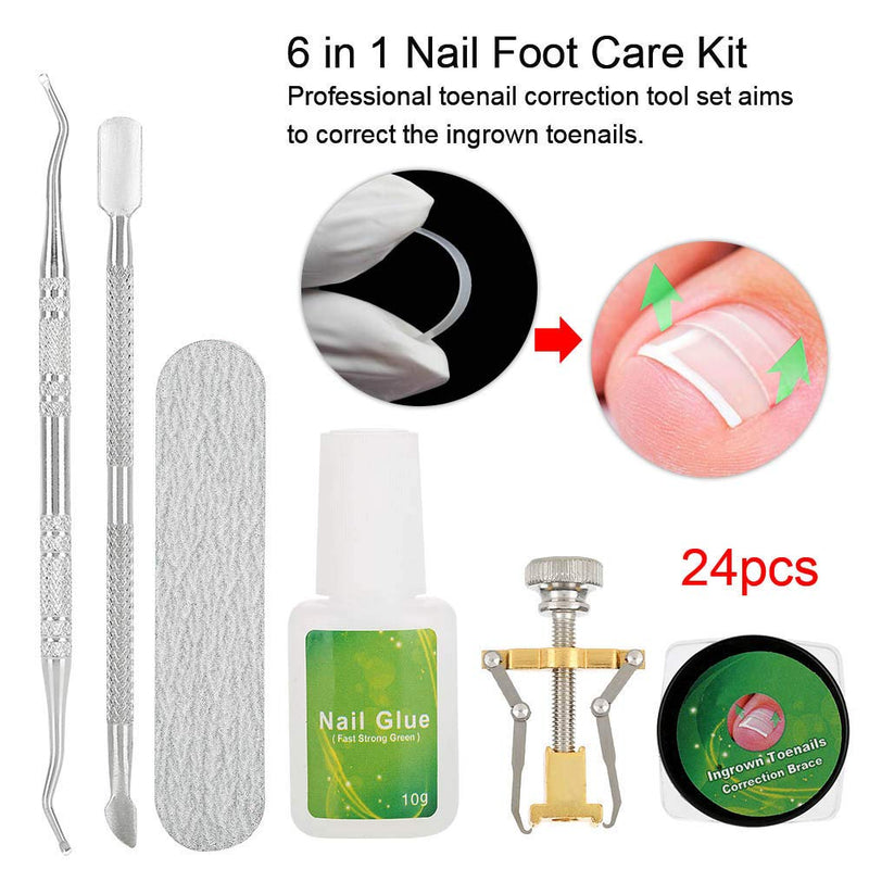 Nail Fixer Pedicure Toenail, 6 in 1 Set Ingrown Toe Nail Corrector Tool Recover Correction Tool Nail Foot Care Kit(24 Pcs Stickers) 24 Pcs Stickers - BeesActive Australia