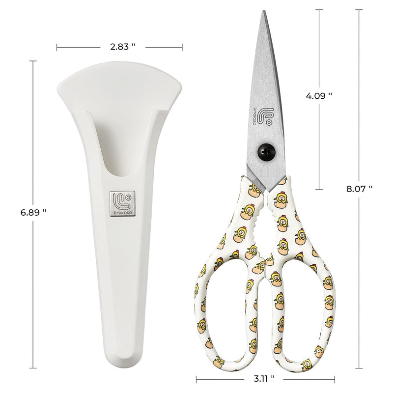 Linoroso Kitchen Scissors Heavy Duty Kitchen Shears with Magnetic Holder Made with Japanese Steel 4034, Multipurpose Ultra Sharp Cooking Scissors for Meat/Vegetables/BBQ/Herbs/Pizza (Graphic,Chick) White/Chick - BeesActive Australia