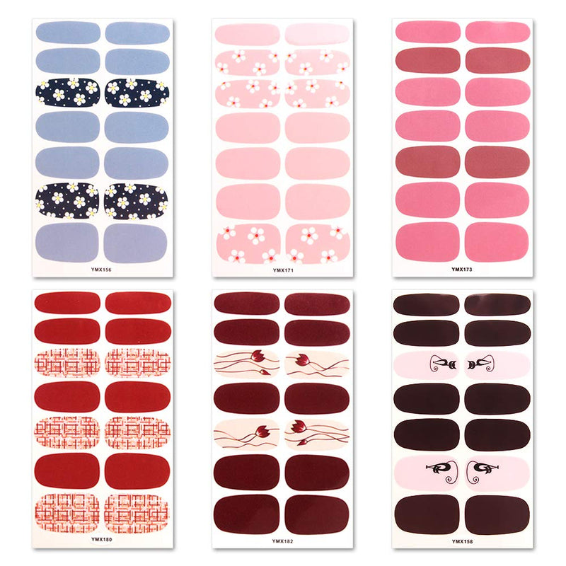 WOKOTO 6 Pieces Adhesive Nail Art Decals Tips With 1Pc Nail File Pink Cat Nail Polish Wraps Stickers Strips Set Manicure Design kit01 - BeesActive Australia