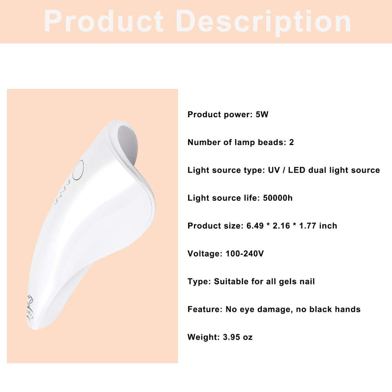 Makartt LED Nail Lamp, Rechargeable Cordless 5W Nail Polish Curing Lamp Nail Dryer Dolphin Nail Light for All Gel Nail Polish White C-12 - BeesActive Australia