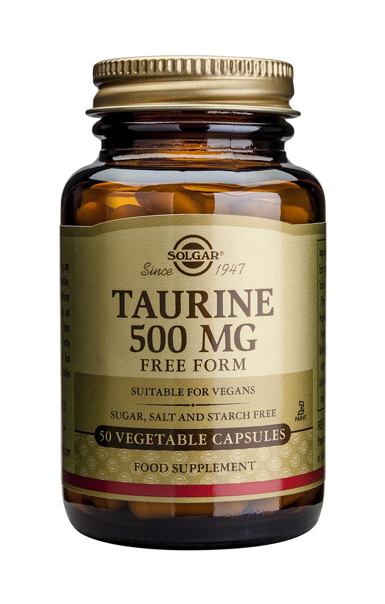 Solgar Taurine 500 mg Vegetable Capsules - Pack of 50 - Free from Sugar, Salt and Starch - Essential Amino Acid - Vegan and Gluten Free, Gold - BeesActive Australia