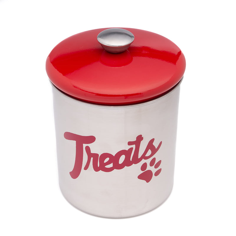 The PetSteel | Stainless Steel Treat Jar with Red Lid | Fits up to 2lbs of Pet Treats | Tight Fitting Lids | Great Way to Display and Store Your Dog or Cat's Food Silver,Red - BeesActive Australia