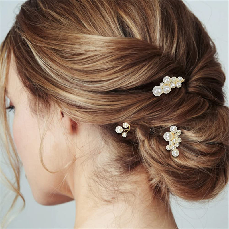 5 Pcs Bridal Pearl Hair Comb Hairpin Handmade Pearl Hair Slides Rhinestone Bridal Headpiece Hair Accessories for Women - BeesActive Australia