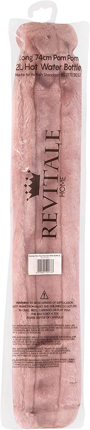Revitale Extra Long Hot Water Bottle Pom Pom Soft Fur Cover - 72cm / 2L (Rose Pink) Rose Pink - BeesActive Australia