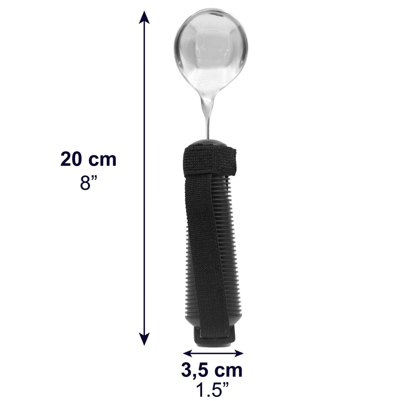 KMINA - Bendable Spoon for Elderly with Velcro, Curved Spoon with Grip Handle, Adaptive Eating Utensils, Padded Cutlery for Disabled, Ergonomic Cutlery for Adults, Easy Grip Spoon for Disabled Spoon with velcro - BeesActive Australia
