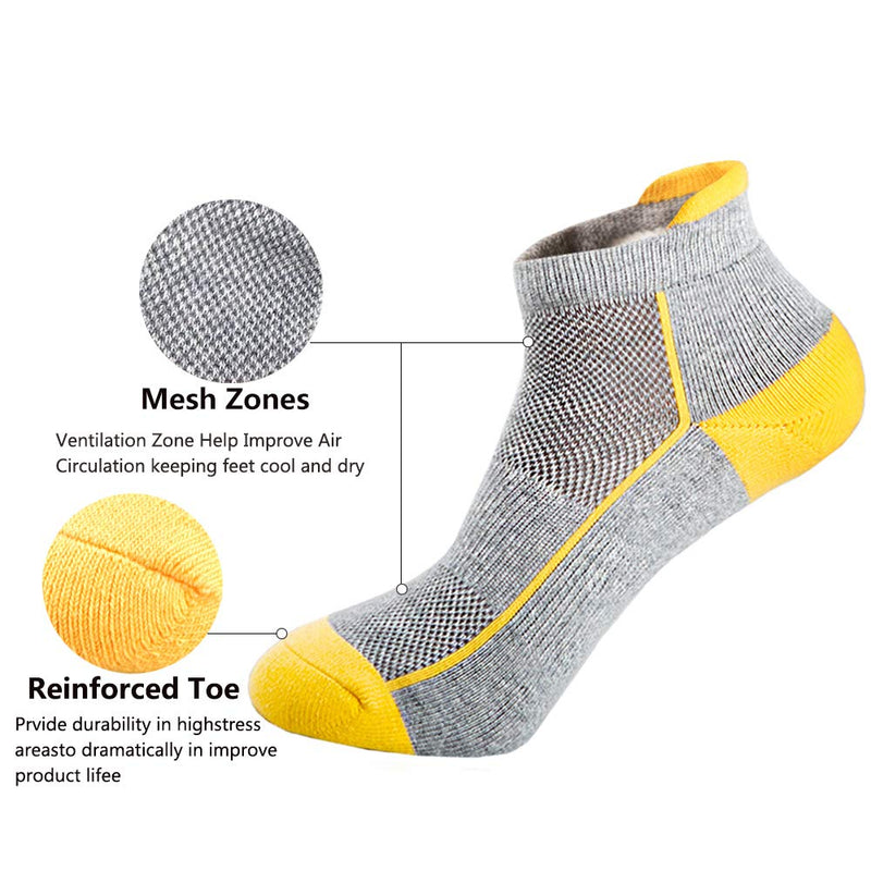[AUSTRALIA] - Mens Low Cut Ankle Athletic Socks Cotton Mesh Cushioned Running Ventilation Sports Tab Socks (5 pack) Black/Gray/Green/Skyblue/Darkred 