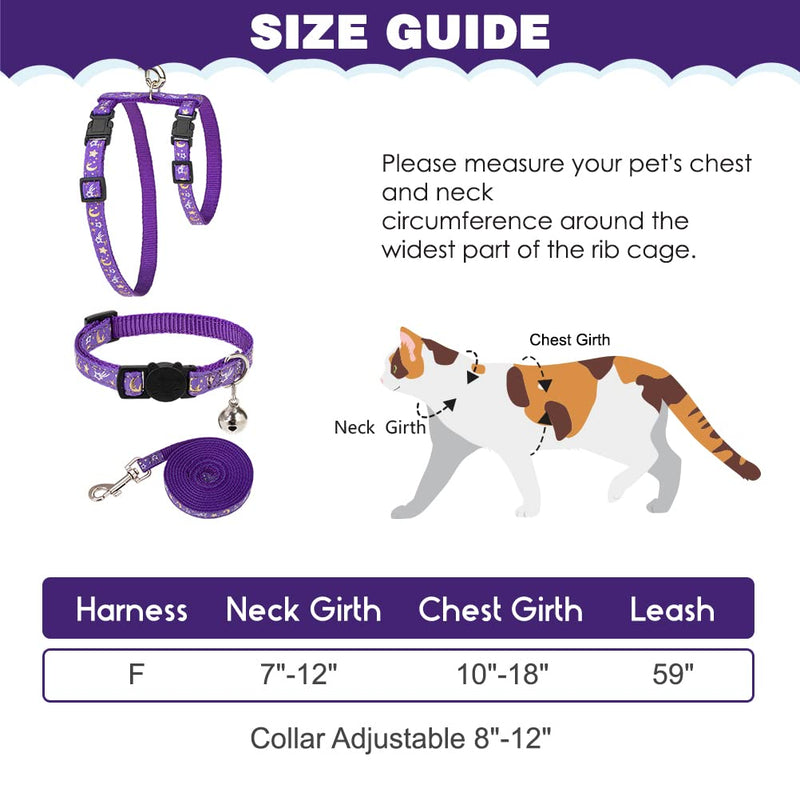 Cat Harness with Leash and Collar Set - Escape Proof Adjustable H-shped Cat Harness with Star and Moon Pattern Glow in The Dark for Kitty Outdoor Walking Purple - BeesActive Australia