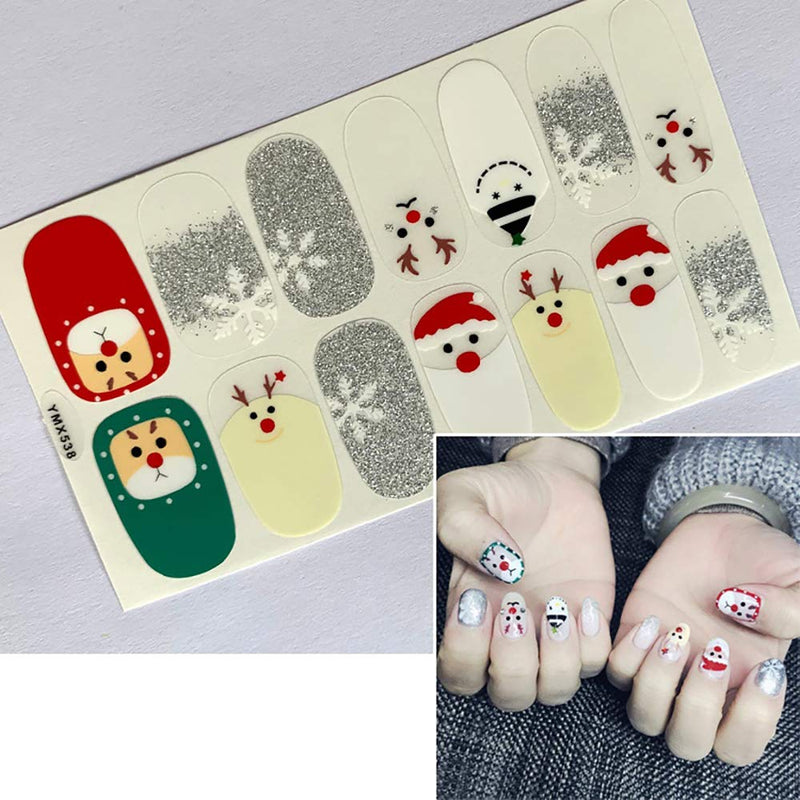 WOKOTO 6 Sheets Adhesive Nail Art Polish Stickers Strips Set With 1Pc Nail File Nail Wraps Decals Manicure Kit For Christmas KIT2 - BeesActive Australia