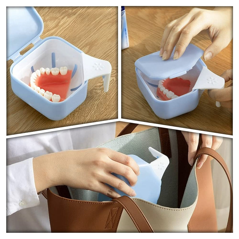 Denture Box Dual Purpose Hygienic Denture Case Denture Cleanning Set with Denture Brush for Ortho Retainers and Dental Appliances - BeesActive Australia
