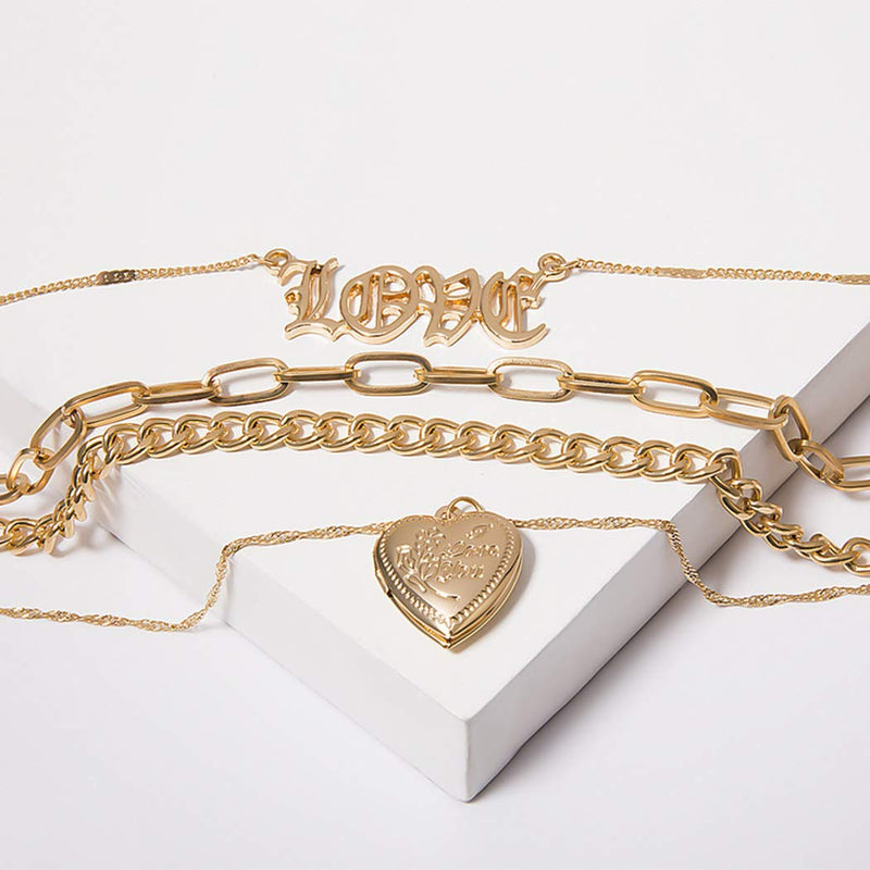 Jakawin Layered Necklace Gold Multi-layered Heart Pendant Necklaces Adjustable Layered Chain for Women and Girls NK159 - BeesActive Australia