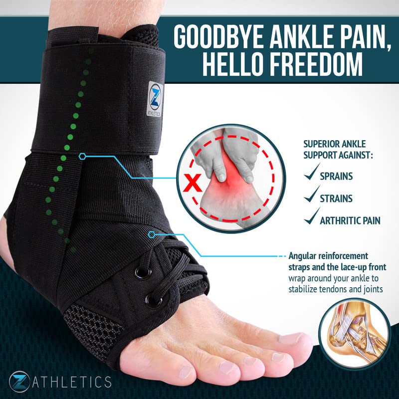 Z ATHLETICS Zenith Ankle Brace, Lace Up Adjustable Support – for Running, Basketball, Injury Recovery, Sprain! Ankle Support Wrap for Men, Women, and Children (Black, Medium) Medium (Pack of 1) Black - BeesActive Australia