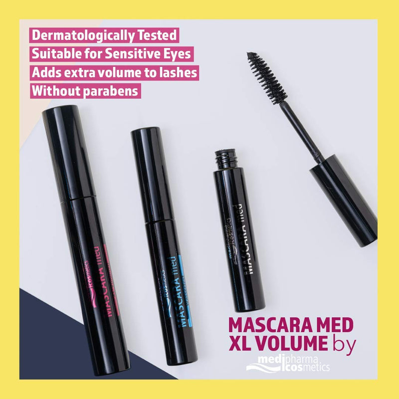 Medipharma Cosmetics Black Mascara Med XL Volume - Natural Paraben Free Eyelash Growth Mascara for Stronger Longer Eyelashes - Made for Sensitive Eyes, Contact Lens, Best Eye Makeup - BeesActive Australia