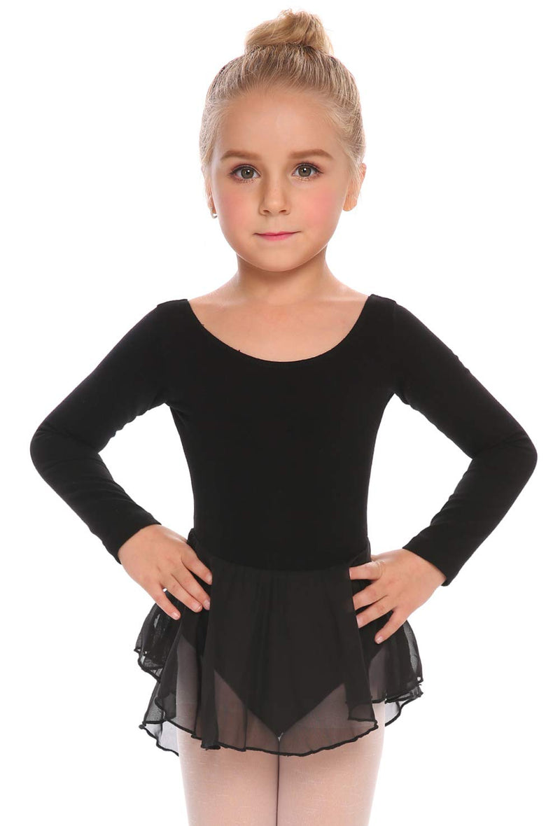[AUSTRALIA] - Zaclotre Girl's Classic Long Sleeve Dance Dresses Ballet Skirted Leotard Black 3-4T 