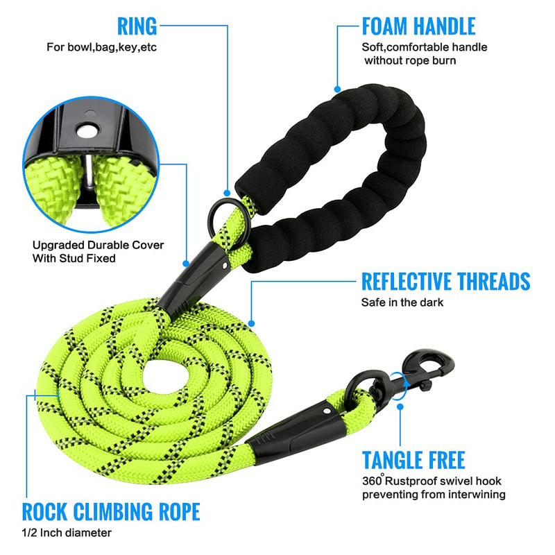 Plutus Pet Heavy Duty Rope Dog Leash with Comfortable Padded Handle, Highly Reflective Strong Sturdy 4/5/6 FT Dog Leash for Small Medium Large Dogs 1/2"×4' GREEN - BeesActive Australia