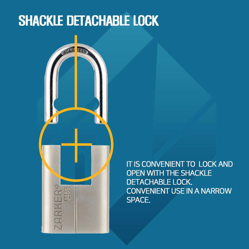 [ZARKER J45S] keyed Padlock - Stainless Steel Shackle Lock,Container storages, Warehouses, Vehicles Outside, or etc, Suitable for Places Have Bad Condition of Weather - 1 Pack - BeesActive Australia