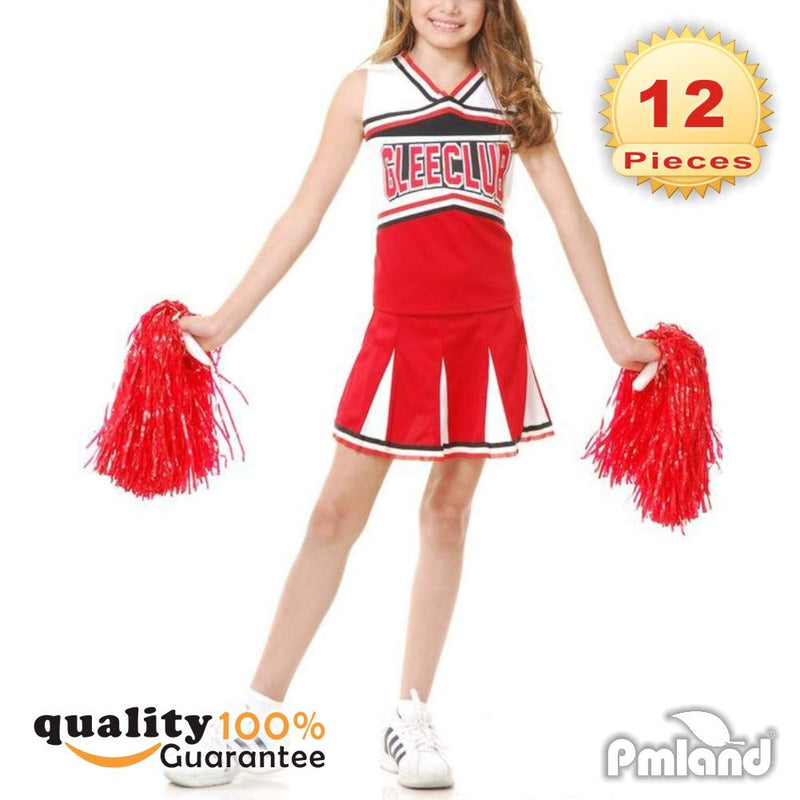 [AUSTRALIA] - PMLAND Red Cheerleading Pom Poms for Graduation Sport Themed Party Game Supplies -12 Pieces (6 Pairs) 