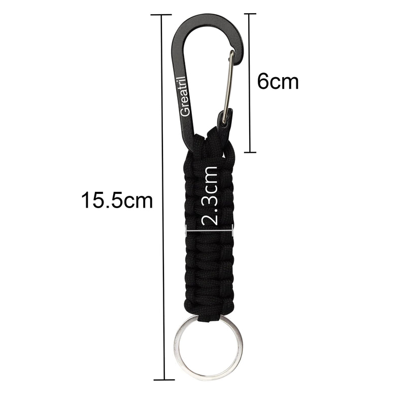 Keychain Carabiner with Key Ring - GREATRIL Paracord Key Chain Hanger Heavy Duty Clips for Outdoor Boys/Girls/Men/Women 2 Black - BeesActive Australia