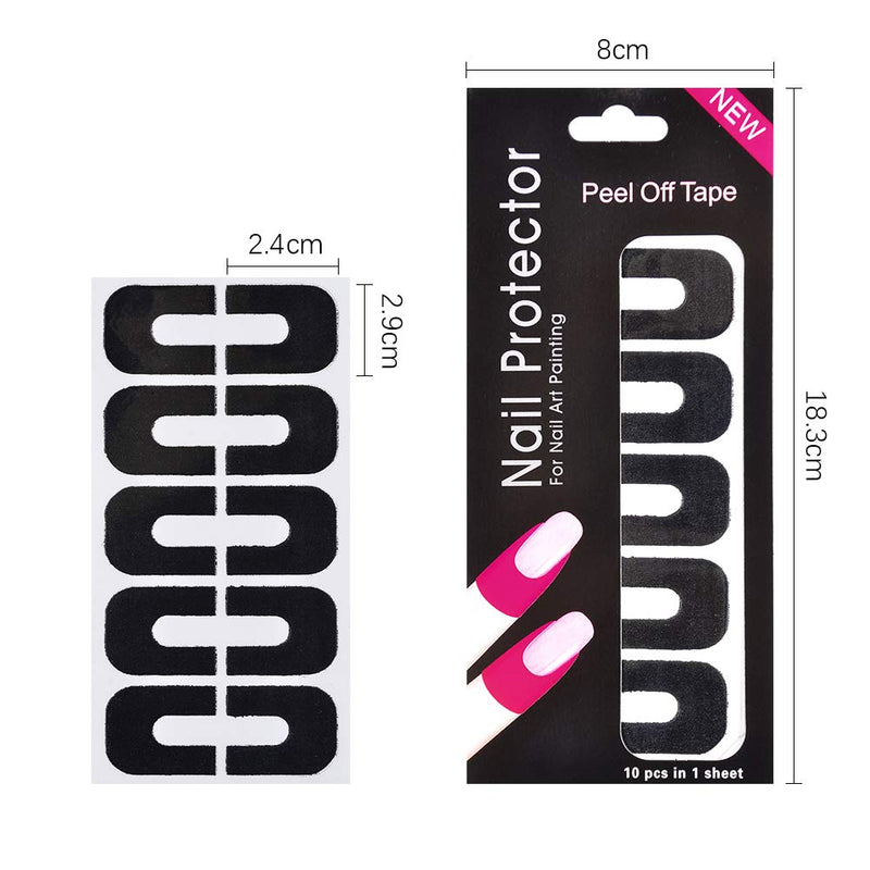 WEILUSI Nail Art Plastic Peel Off Sticker U-Shape Tape Polish Guards Cuticle Protectors Disposable 10 Sheets 100pcs 100 pieces - BeesActive Australia