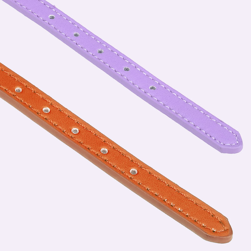 PUPTECK 2 PCS Soft Leather Cat Kitten Collar-Orange, Purple, Black, Khaki, Pink, Blue Orange&Purple - BeesActive Australia