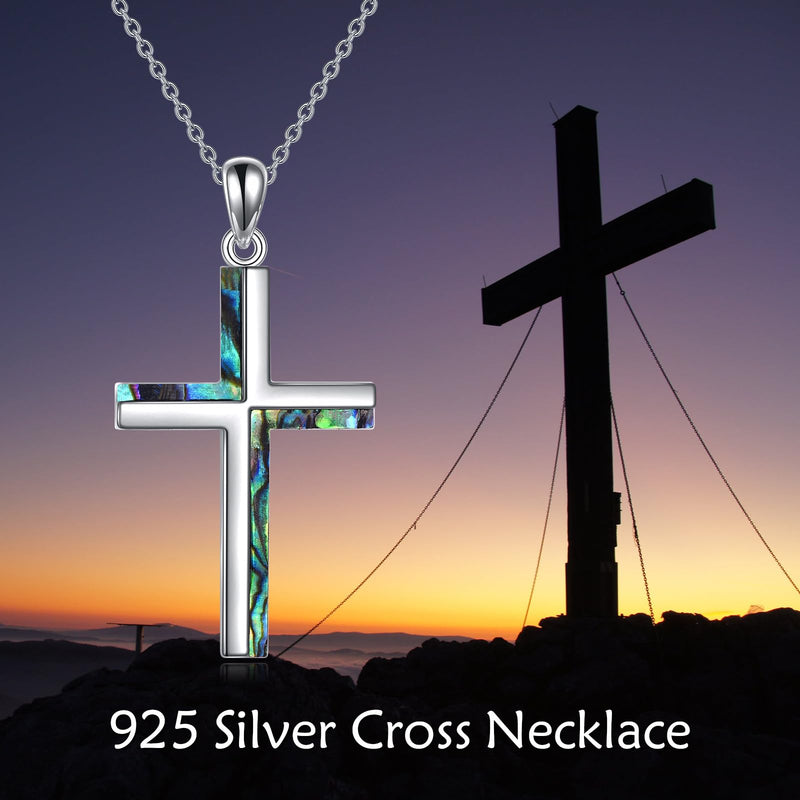 YAFEINI Religious Cross Pendant Necklace Sterling Silver Abalone Shell Cross Pendant Gifts for Women Men Jewelry B-Abalone Shell - BeesActive Australia