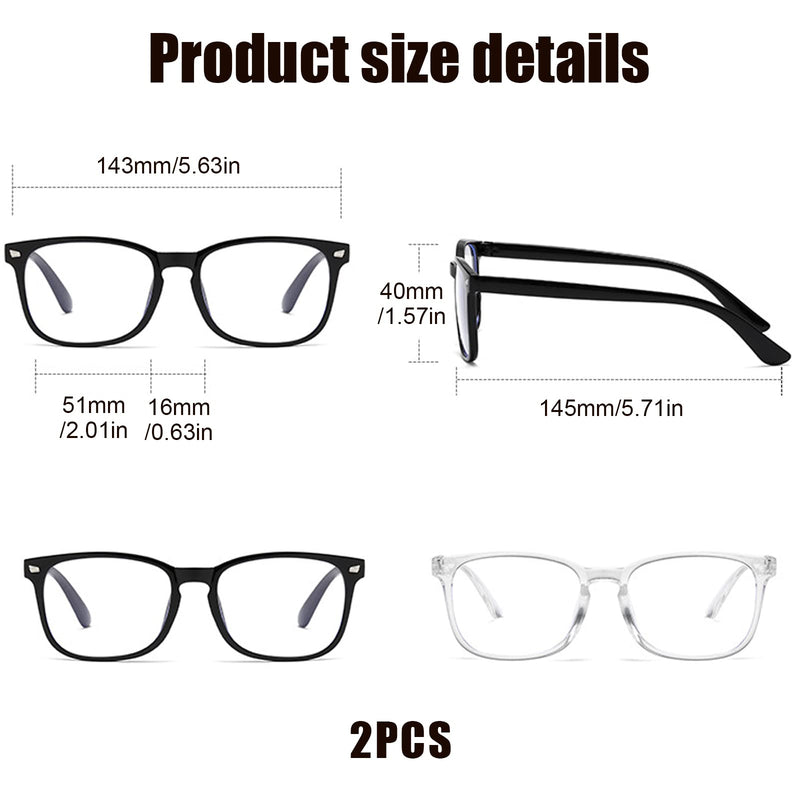 2Pcs Blue Light Blocking Glasses,Bue Light Glasses Anti-Glare Glasses,Blue Light Blocking Reading Glasses Blue Light Glasses Womens or Blue Light Glasses Men,Clear Glasses Light to Prevent Eye Fatigue - BeesActive Australia