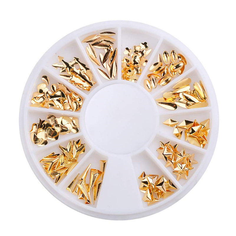 WOKOTO 7 Boxes Gold Hollow Nail Studs 3D Punk Metal Rivet Shell Feather Nail Art Jewels Decoration Wheel Manicure With 1Pc Tweezers And Picker Pencil KIT1 - BeesActive Australia