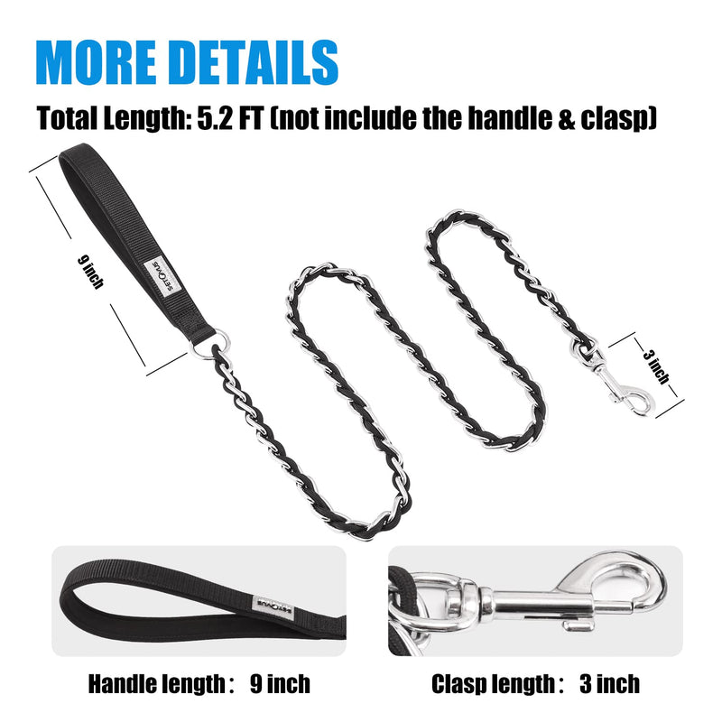 Chain Dog Leash Chew Proof Metal Leash for Medium Large Dogs, Chain Link Dog Leash Anti Chew 5.2FT / 4FT Strong Anti Bite Dog Leash Comfortable Soft Padded Handle Black, Orange, Blue 5.2FT(medium& large dogs） - BeesActive Australia