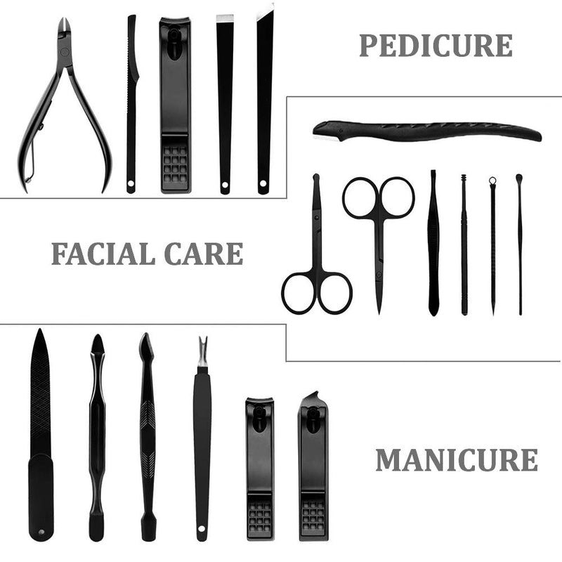 DragonFruitee Manicure and Pedicure Kits Stainless Steel Nail Clipper Set 18pc Professional Pedicure Implements fingernail/Toenails Cutter,Ear Pick, Tweezer,Nose Hair Scissors,Eyebrow Razor with Case - BeesActive Australia