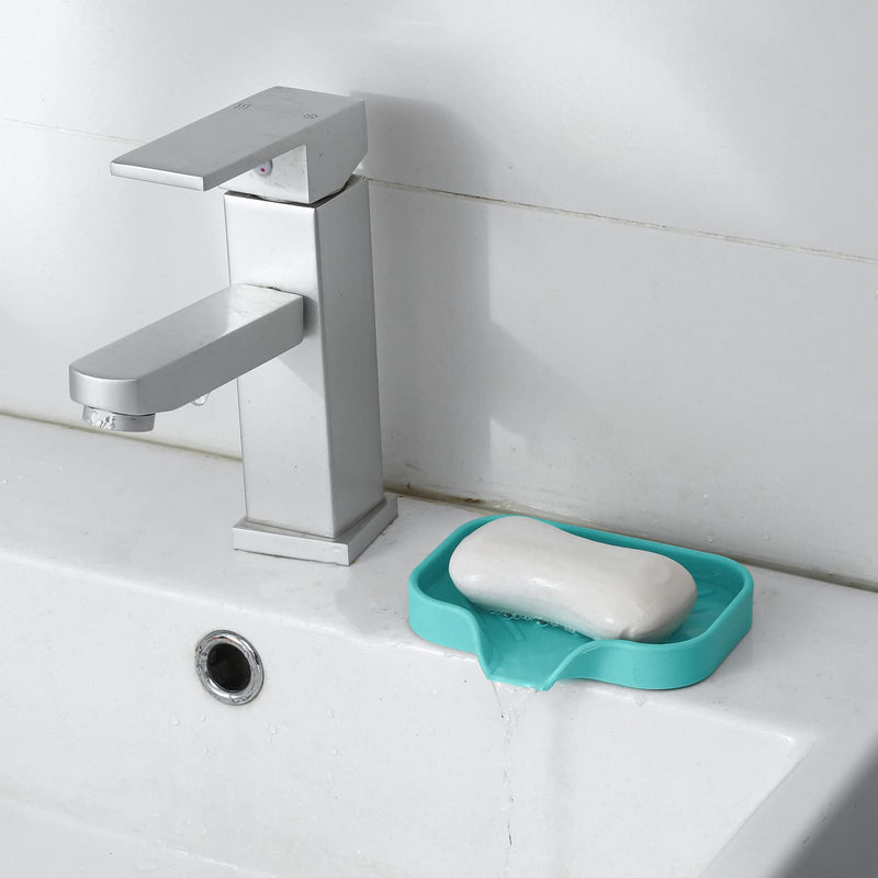 MicoYang Silicone Bathroom Soap Dishes with Drain Spout-Bathroom and Kitchen Sink Organizer,Sponge Holder,Dish Soap Tray,Perfect for Dispenser,Scrubber,Bottle,Cup on Sink or Counter-Mint 4.9"×3.2" Mint S(4.9"×3.2") - BeesActive Australia