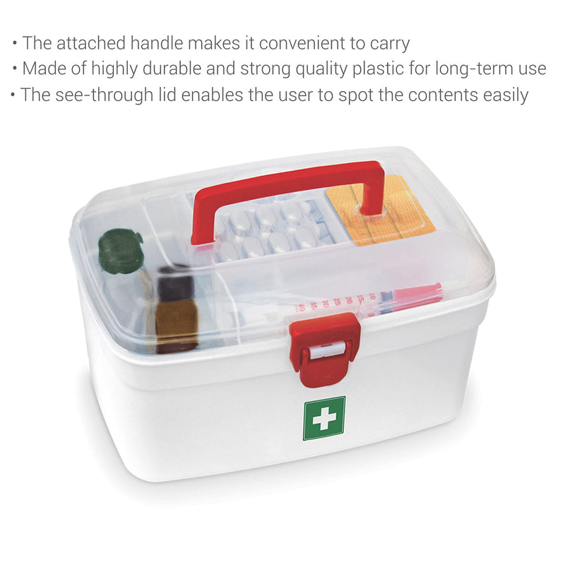 Milton Medical Box, First Aid Box with Portable Handle, Family Emergency Kit, Detachable Tray, 2 Layer Storage, Multi-Purpose Box, Emergency Medical Transparent Lid Box, Easy Accessibility, White First Aid Box-2 - BeesActive Australia